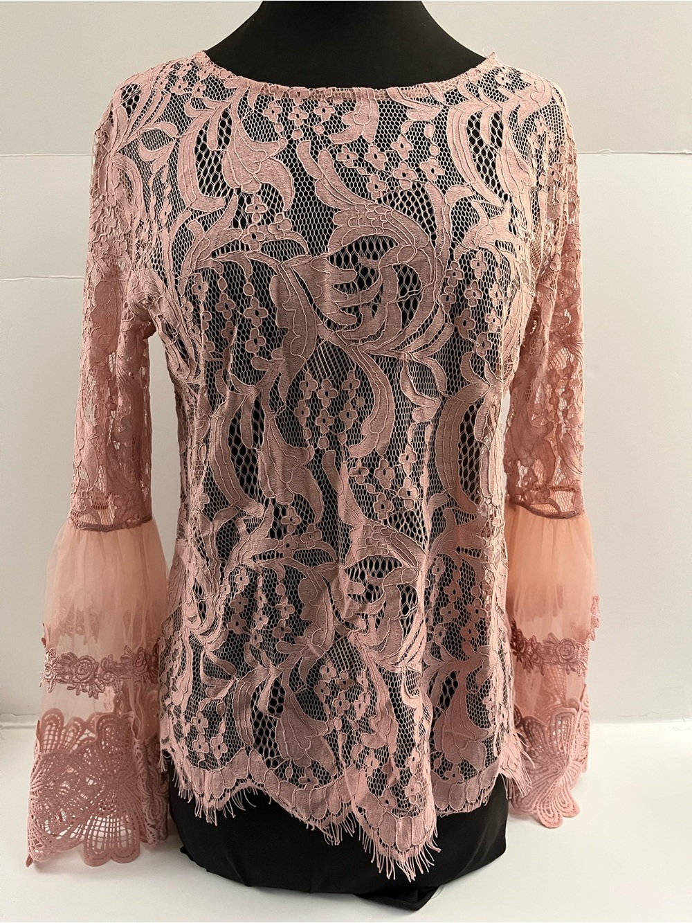Say What? Dusty Pink Lace Bell-Sleeve Blouse